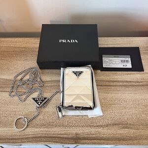 Prada Silver Card Holder with Chain